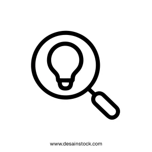 Minimalist Outline Magnifying Glass with Light Bulb Symbol Search Icon
