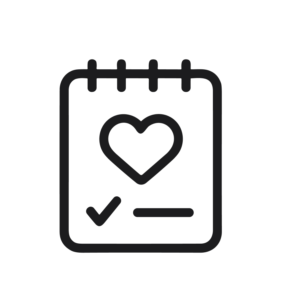 Line Art Heart Shape Notepad with Checklist and Text Document Icon