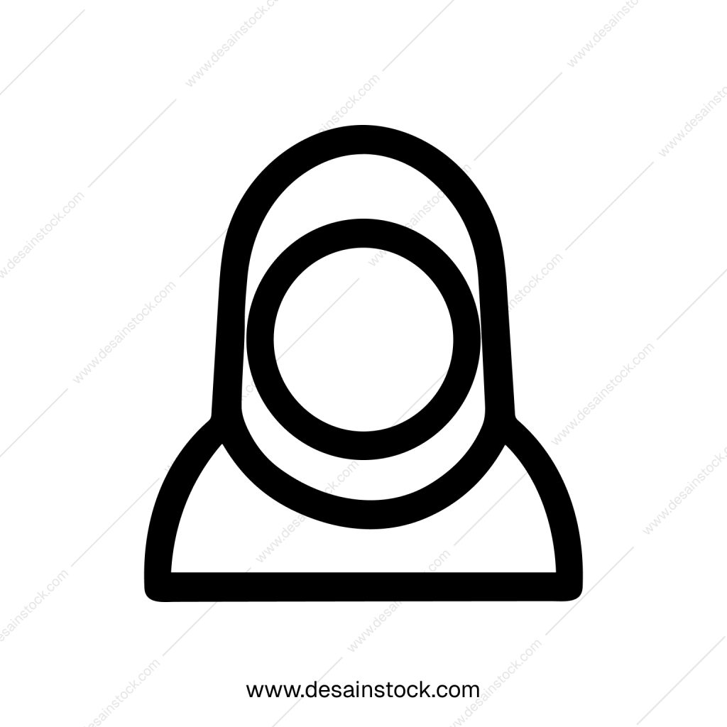 Simple Line Art Muslim Woman Hijab Outline Icon Illustration