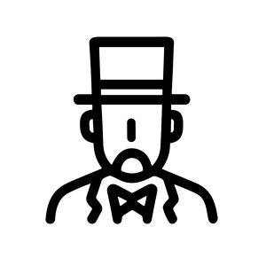 Line Art Elegant Gentleman with Top Hat and Bow Tie Icon Graphic