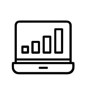 Simple Outline Laptop with Bar Graph Detail Business Presentation Icon