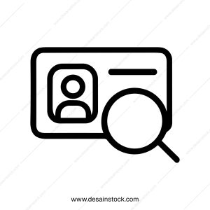 Minimalist Outline Identity Card with Magnifying Glass Search Icon Symbol