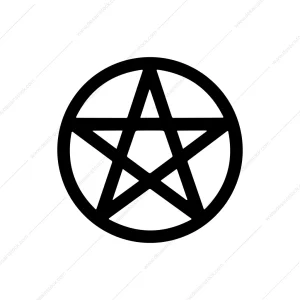 Simple Black Outline Pentagram in Circle Shape Icon