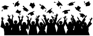 Silhouette Cheerful Graduation Ceremony Celebrating with Throwing Hats