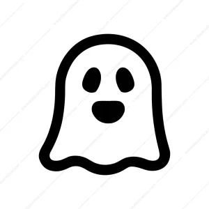Simple Outline Cute Ghost Character Silhouette Graphic Icon