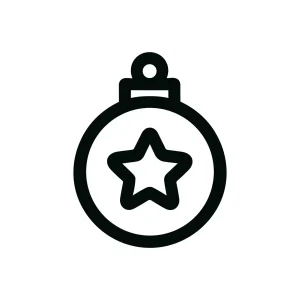 Simple Outline Christmas Ball Decoration with Star Shape Ornament Icon