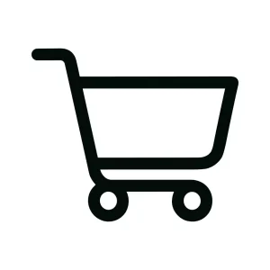 Simple Outline Black Shopping Cart with Wheels Icon Illustration