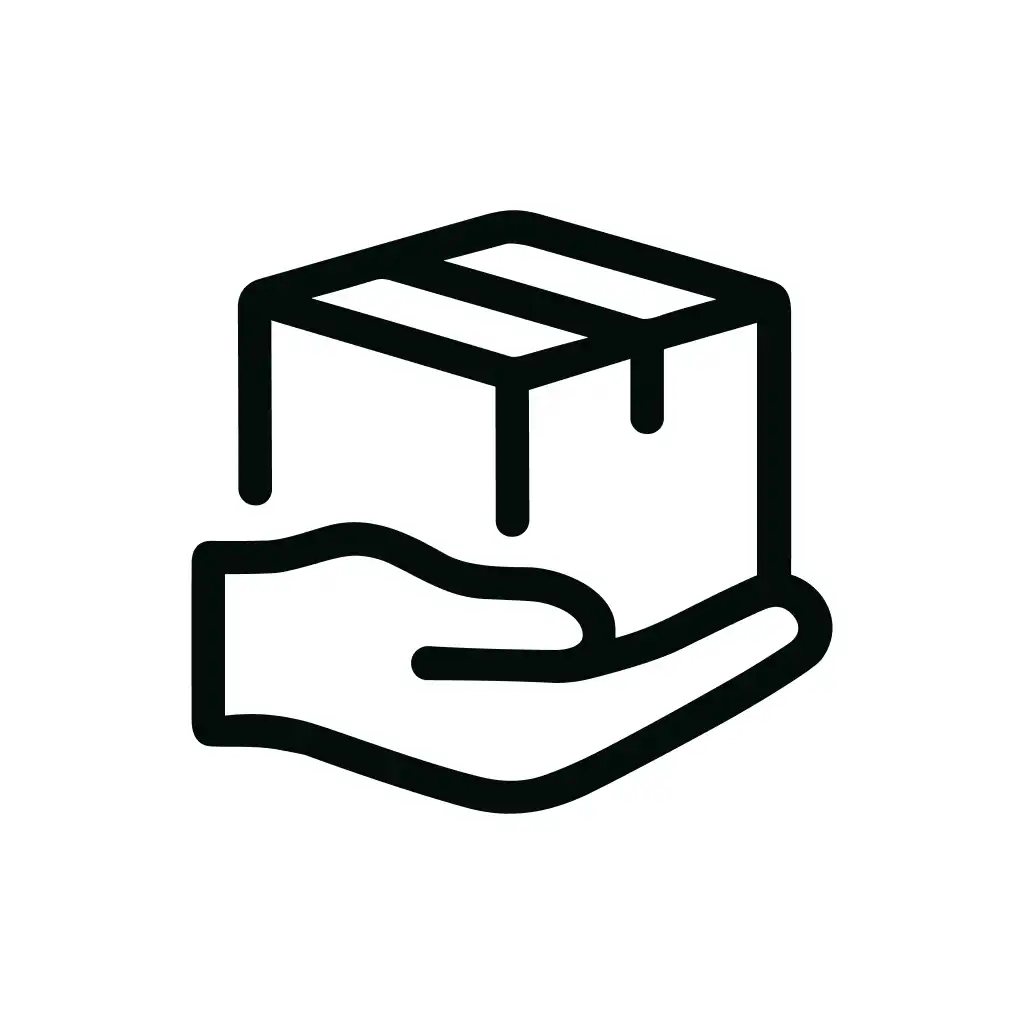 Outline Simple Hand Holding Cardboard Box Delivery Icon