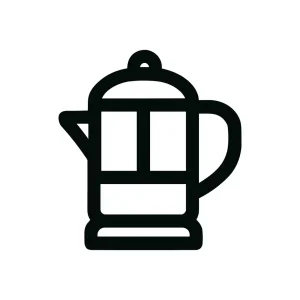 Bold Outline French Press Coffee Maker Icon Isolated on White Background
