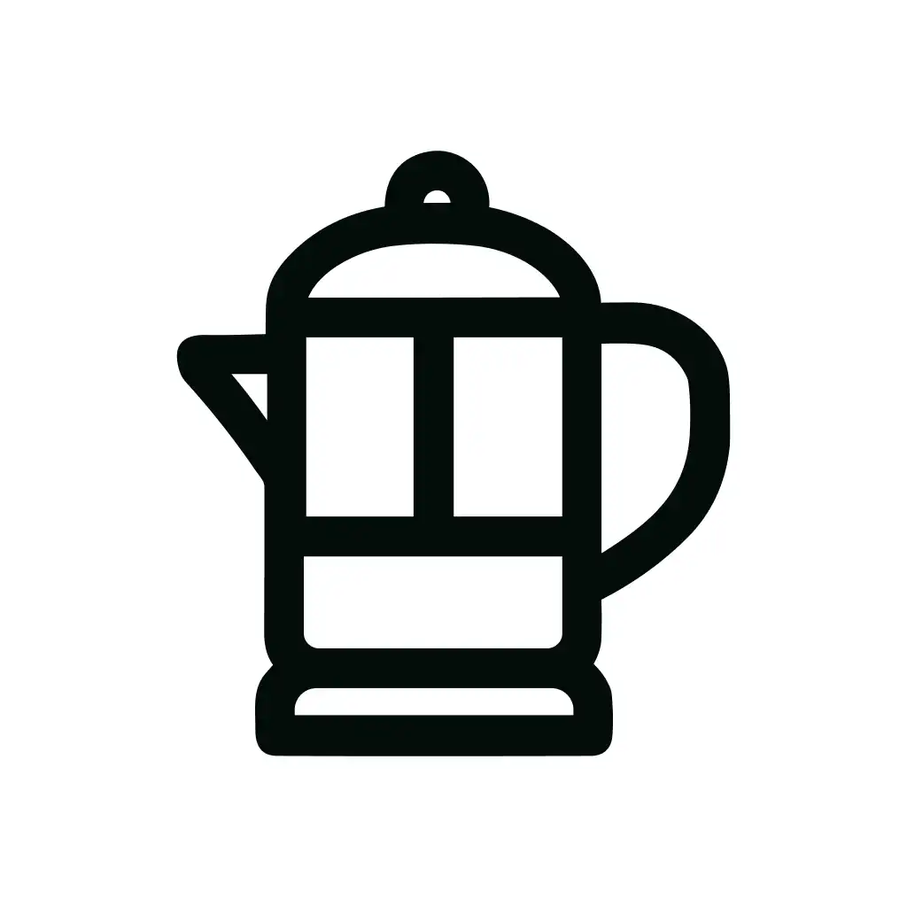 Bold Outline French Press Coffee Maker Icon Isolated on White Background