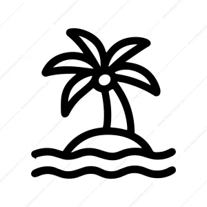 Outline Simple Palm Tree Island with Wave Icon