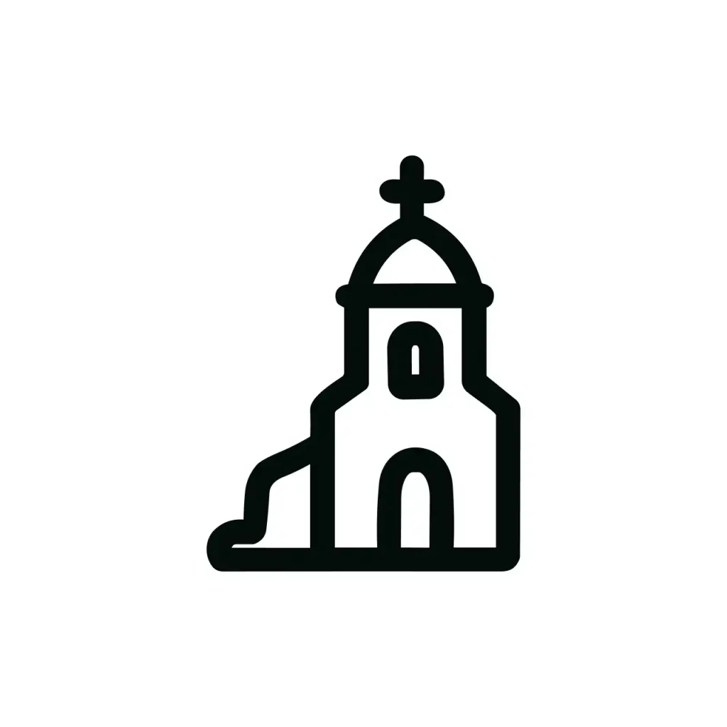 Simple Line Church Building Icon with Cross on Top Sign