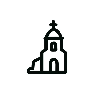 Simple Line Church Building Icon with Cross on Top Sign
