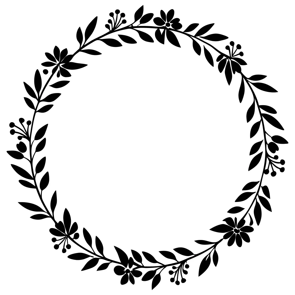 Minimalist Black Floral Branch Wreath Silhouette Shape