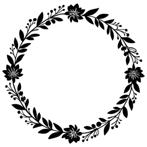 Elegant Silhouette Floral Leaf Circle Wreath Design Element