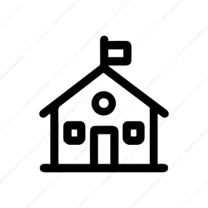 Minimalist Outline School Building With Flag Icon