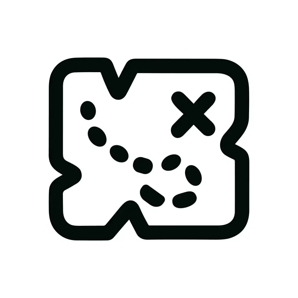 Outline Simple Treasure Map with Route and Cross Sign Location Icon