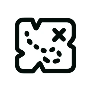 Outline Simple Treasure Map with Route and Cross Sign Location Icon