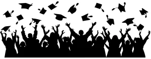 Silhouette Crowd Graduation Caps Thrown Ceremony Illustration