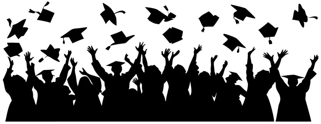 Silhouette Students Celebrating Graduation Throwing Hats in Air
