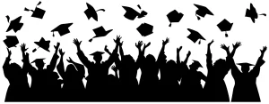 Silhouette Students Celebrating Graduation Throwing Hats in Air