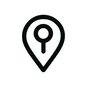 Simple Line Style Location Pointer with Magnifying Glass Icon Symbol