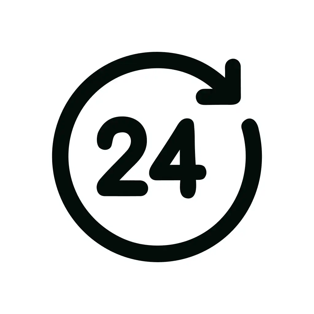 Simple Outline 24 Hour Service Availability Icon Graphic