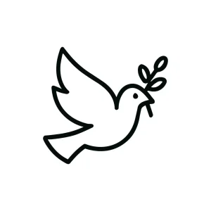 Minimalist Outline Flying Dove with Olive Branch Symbol Sign Icon Design