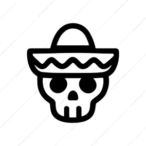 Minimalist Outline Skull with Sombrero Hat Icon