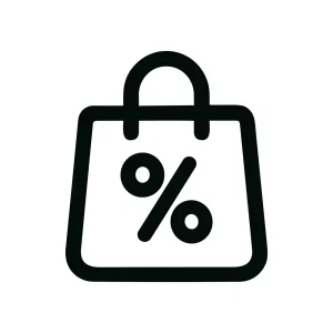 Simple Outline Shopping Bag with Percentage Sign Icon for Commerce and Retail
