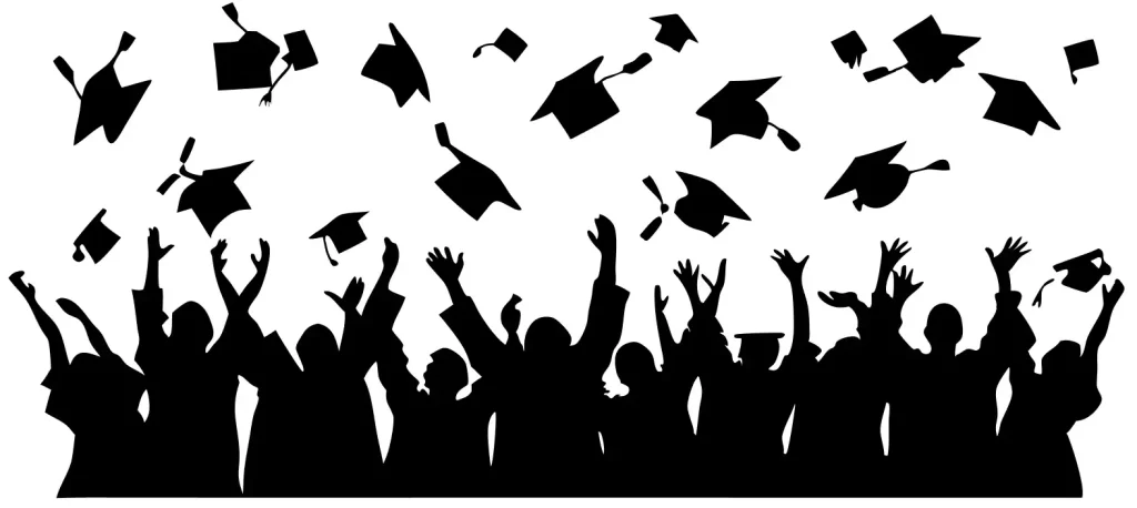 Minimalist Silhouette Graduation Celebration Crowd Throwing Cap