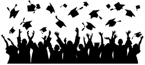 Minimalist Silhouette Graduation Celebration Crowd Throwing Cap