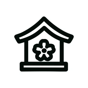 Minimalist Outline Flower House Icon Illustration with Simple Black Line Style