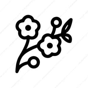 Minimalist Outlined Branch with Blossom Flowers Outline Icon