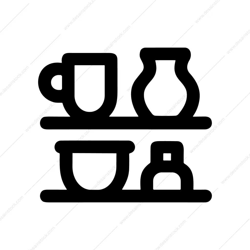 Bold Outline Pottery Shelf Container Storage Interior Icon
