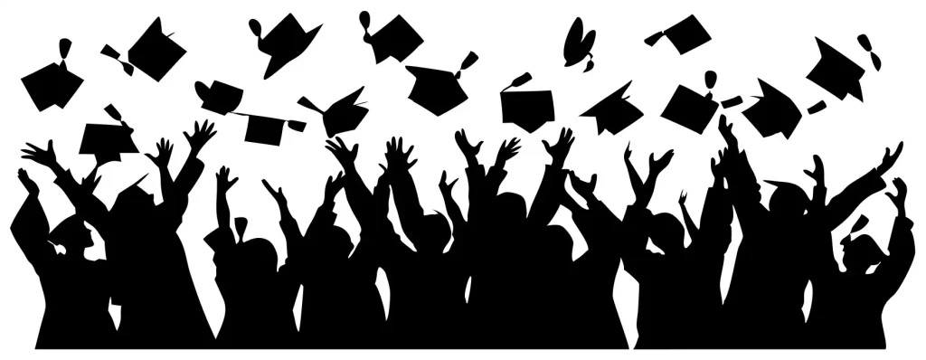 Silhouette Celebrating Graduation Ceremony with Caps in the Air
