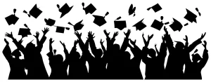 Silhouette Celebrating Graduation Ceremony with Caps in the Air