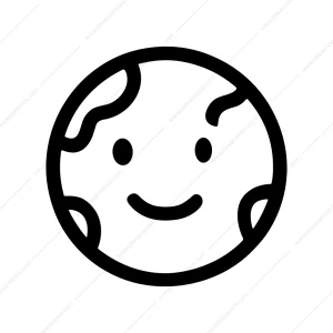 Minimalist Line Planet Earth Smiling Face Icon