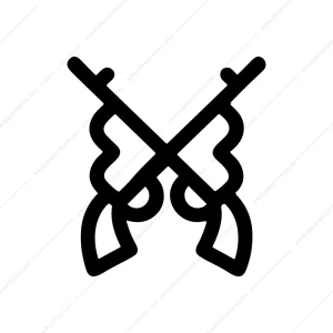 Outline Minimalist Crossed Revolver Western Graphic Icon
