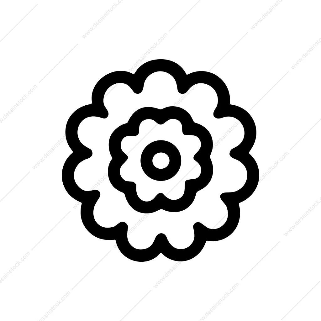 Simple Outline Circular Flower Blossom Shape Graphic Element