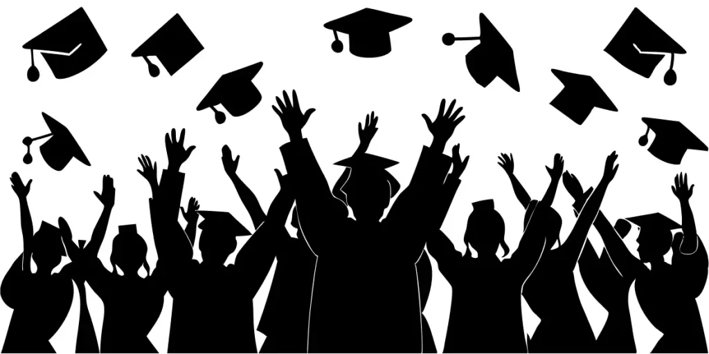 Silhouette Cheerful Graduation Caps Celebration Student Crowd Illustration