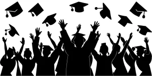 Silhouette Cheerful Graduation Caps Celebration Student Crowd Illustration