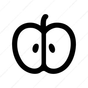 Minimalist Line Art Apple Half Cut Fruit Icon