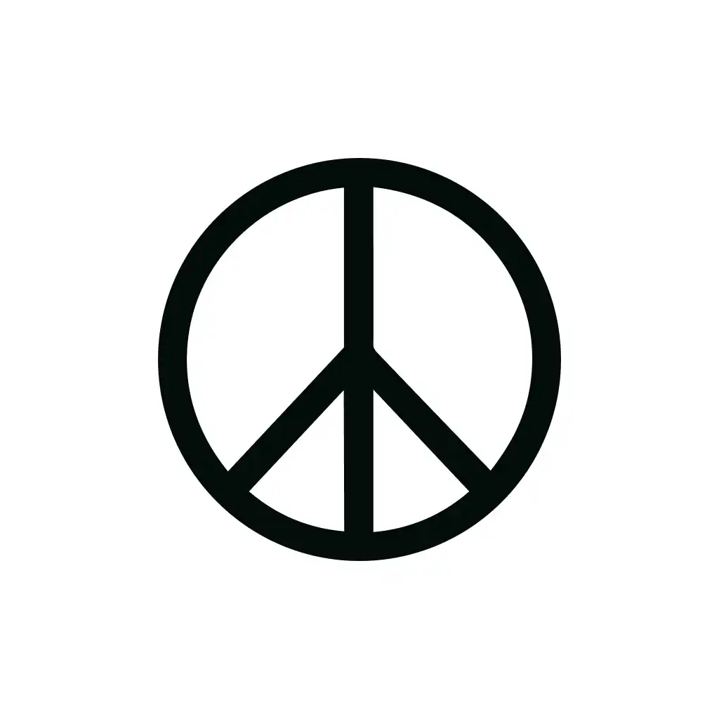 Simple Line Art Peace Symbol Icon in Black and White