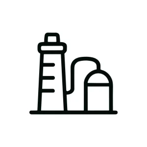 Minimalist Outline Industrial Factory Plant Icon and Refinery Building Symbol