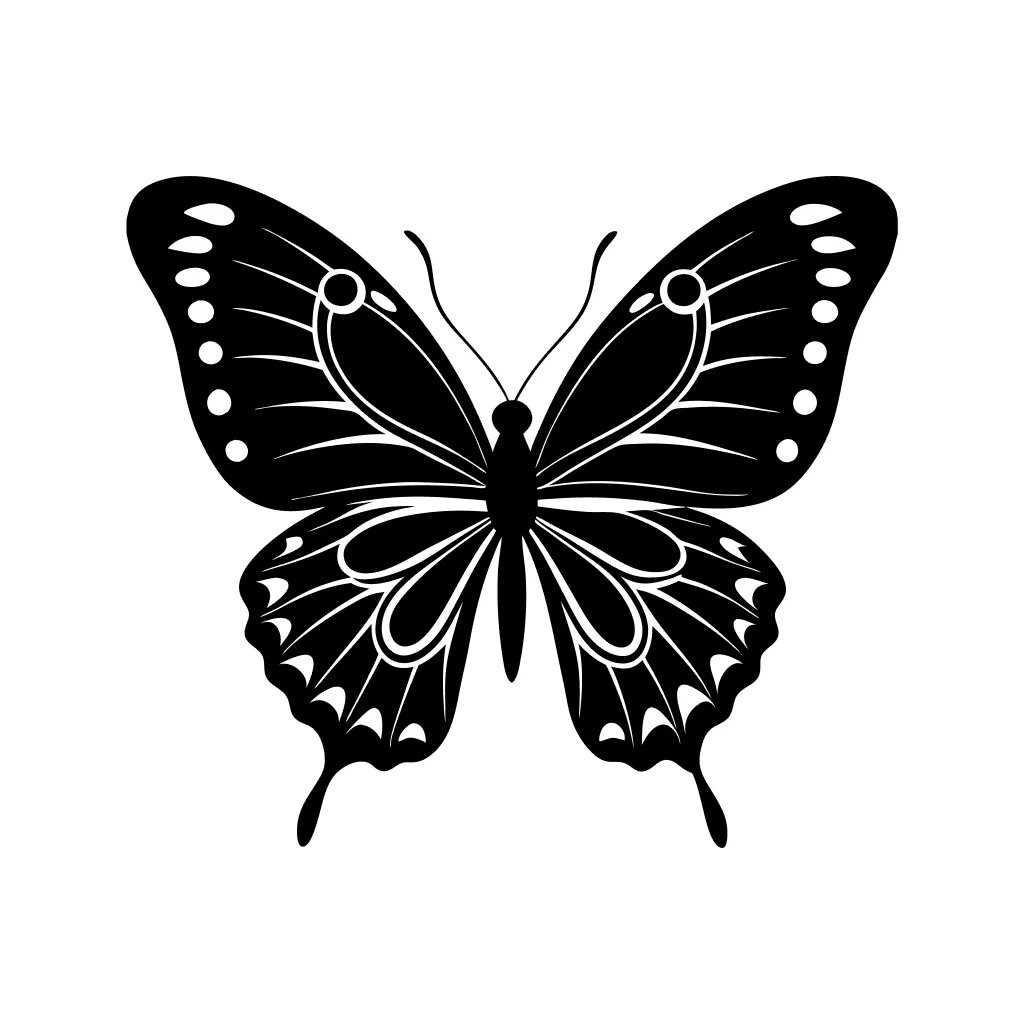 Elegant Black and White Butterfly Silhouette Detailed Illustration Insect