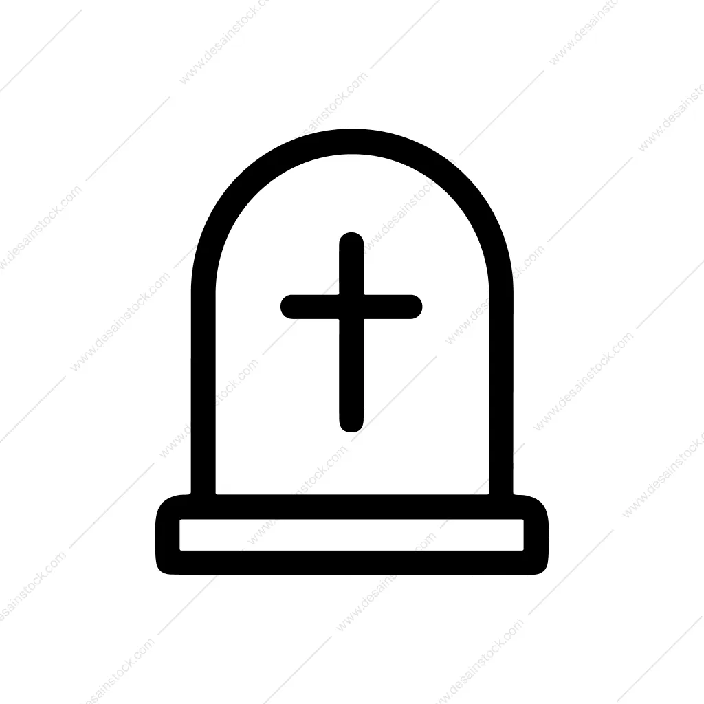 Simple Line Grave Stone Cross Memorial Icon