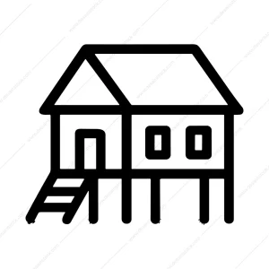 Simple Outline Stilt House Minimalist Design Icon