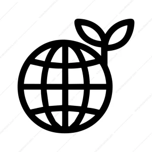 Outline Simple Earth Globe with Sprout Ecology Icon