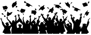 Silhouette Crowd Graduation Caps Tossing in the Air Celebration